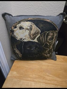 Three-Dog Woven Accent Pillow in Black and Tan